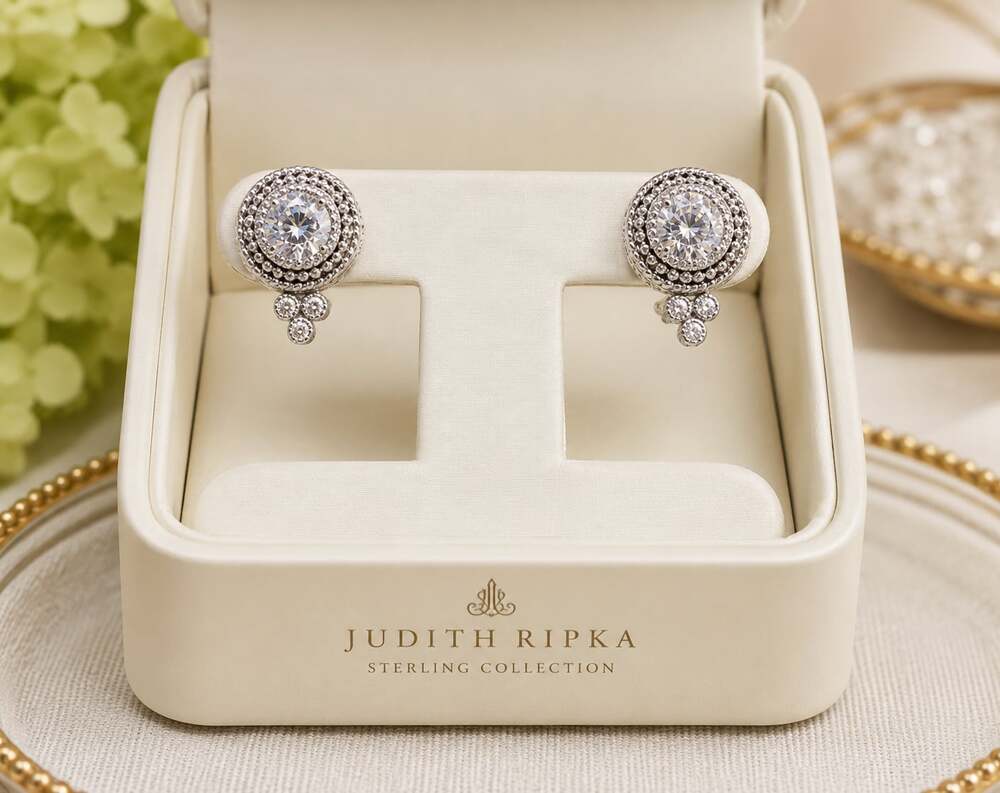 Judith Ripka Sterling Silver Drop Omega Clip Post Earrings
